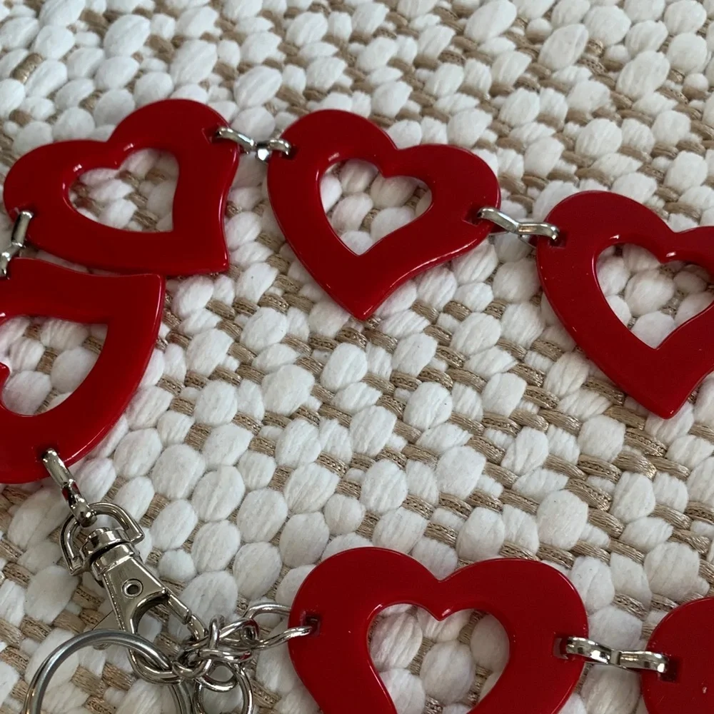 Vintage Red Heart Link chained belt LG  - melamac Acryllic and stainless 34”-42”